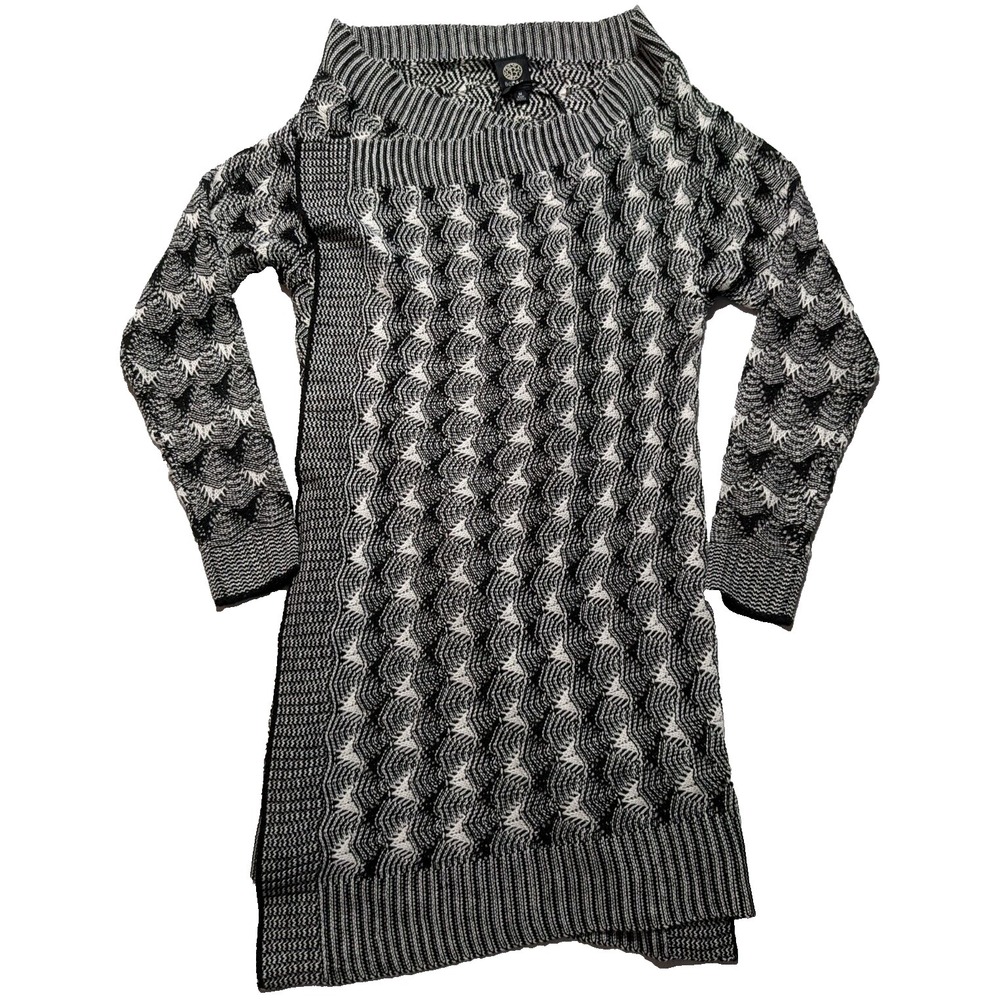 BOBEAU Women Medium Black White 100% Acrylic Open Cardigan Long Sweater NEW